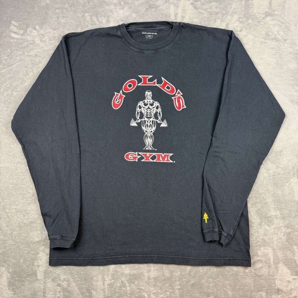 Vintage Gold’s Gym Bodybuilding Long Sleeve T-Shirt Men’s Large Black Graphic